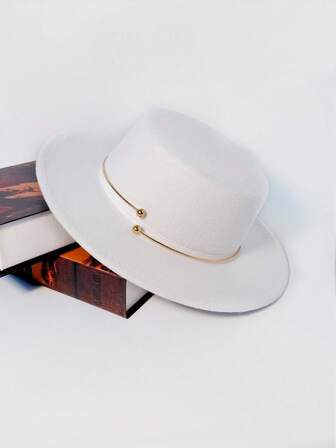 1顶男女通用金属环装饰宽檐帽，时尚复古优雅百搭短檐帽，适合聚会、派对和日常佩戴，四季皆宜。