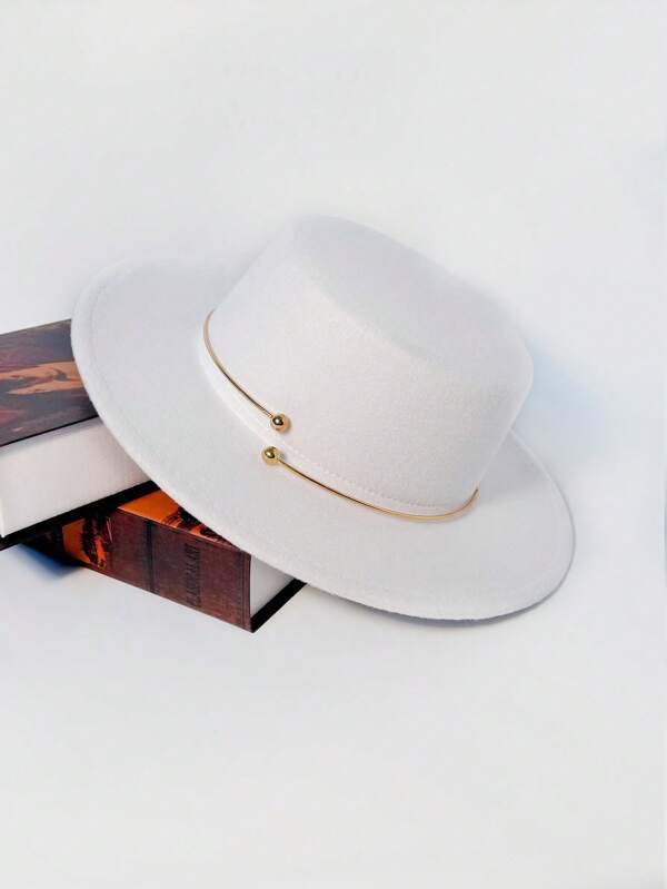 1 pieza Sombrero de ala ancha con decoración de anillo de metal, unisex, sombrero de sol retro y versátil, adecuado para fiestas, uso diario en primavera, verano y todas las estaciones
