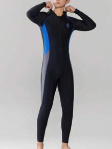 1 Peça Roupa de Banho Masculina de Estilo Esportivo Elegante com Estampa de Letra, de Manga Longa e Calça Longa, Design Elástico e Afunilado, Adequado para Esportes, Praia, Natação, Surfe na Primavera/Verão, Tecido de Malha que Cobre Todo o Corpo