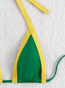 LUCKY HOLIDAY Fashionable Sexy Backless Halter Neck Contrast Color Bikini Swimsuit Set