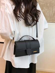 Women Fashion Versatile Simple Flap PU Tote Handbag - Black - View 4