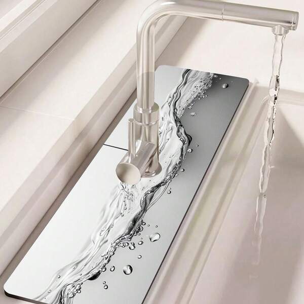 1 pièce Tapis de séchage de vaisselle avec imprimé bleu simple de bord de mer, tapis anti-humidité et de drainage, convient pour la cuisine et la salle de bain, tapis absorbant les éclaboussures de robinet de salle de bain, décoration de cuisine et de table pour le printemps et l'été, peut être offert en cadeau