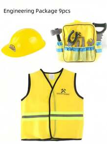 Set da 9 pezzi di attrezzatura da ingegnere per bambini, inclusi gilet, zaino, berretto da ingegnere, attrezzi, adatto per giochi di ruolo al chiuso ed all'aperto, interazione genitore-figlio, per stimolare le capacità pratiche dei bambini