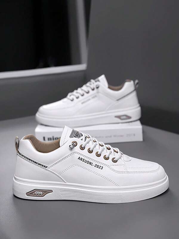 Neue Herren Skaterschuhe, modischer koreanischer Stil Sportschuhe, atmungsaktive weiße flache Skaterschuhe, vielseitige Sneaker (neue Schnürsenkel Dekorationsaccessoire)