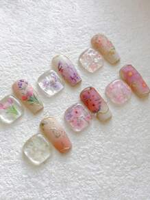 10 pièces/set Autocollants et décalcomanies pour nail art avec motifs printaniers de fleurs, de tulipes et de galaxie. Convient aux salons de manucure et à un usage personnel