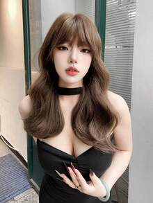 alicegarden 1 Piece Synthetic Heat Resistant Curls With Bangs Wig Brown Long 20 Full Braided Everyday Natural Realistic Wigs. - Brown - View 3