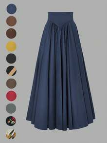 Spring And Summer New Joker Daily Elegant Fashion Shaping Belt Big A Pleated Elegant Skirt - 藏蓝色 - 查看 1