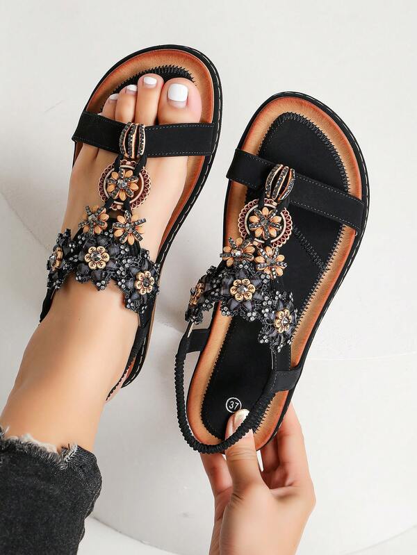 Women's Lightweight Casual Rhinestone Embellished Open Toe Hollow Bohemian Sandals
