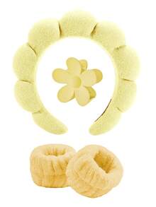 4 件/套女士 Spa 头带和腕带套装，适用于洗脸的护肤头带 - 发夹，化妆头带毛圈布海绵蓬松，化妆发饰