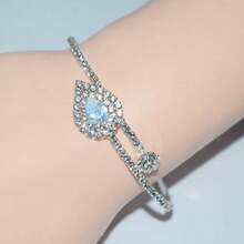 1pc Luxury Fully Studded Czech Crystal Rhinestone Bangle Bracelet, Silver Color - Silver - View 1