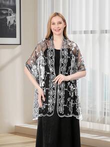 1 件女士时尚优雅波西米亚风格亮片刺绣披肩/围巾，适合婚纱、新娘礼服、伴娘、舞会、晚会