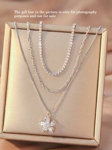 3 件套优雅别致时尚奢华闪亮彩色方晶锆石心形、蝴蝶、花瓣、圆形、方形、鱼形、海马、蜜蜂、六边形、泪珠吊坠项链套装，适合毕业典礼、派对、婚礼、新娘、伴娘、女友、生日、情人节、妇女节、感恩节、新年礼物 - 銀色 - 查看 23