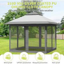 Pop Up Gazebo, 10x10 Outdoor Canopy Tent With Mosquito Netting, Pop Up Canopy Tent With Curtains/Adjustable Height/Wheeled Carrying Bag For Patio Garden Backyard Lawn - 灰色 - 查看 9