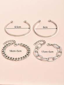 4pcs/Set Punk Metal Style Hollow Chain & Disc Pendant Bracelet (Special Material, Avoid Contact With Water) - White K - View 5