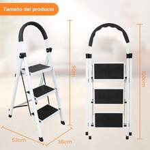Escaleras de Tijera de 4 Peldaños, Escalera Tubular Antiderrapante, Escaleras Plegables para Casa, Oficina, Comercio e Industria (Negro - 4 Peldaños) - Negro - Ver 2