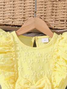 Left Mama 小女孩可爱盖袖薄纱公主裙，夏季 - 黃色 - 查看 3