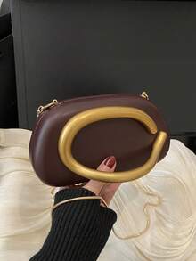 Retro Metal Decor Handbag Box-Style New Burgundy Bride Wedding Party Evening Clutch Purse, Women Chain Shoulder Crossbody Bag , Burgundy Bag - Coffee Brown - View 7