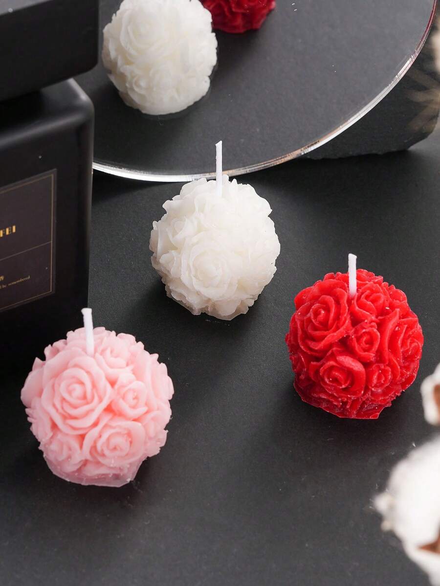 1pc Mini Rose Ball White/Red/Pink Scented Candles,Soy Wax Aromatherapy Scented Candles,Fresh Air, Enhance Home Atmosphere And Photo Environment Props,Aromatherapy Candle Decoration,For Family Bedrooms, Birthdays, Weddings, Spring,Wedding Decor,Home Decor,Gift Idea For Wedding Season, Mother's Day Creative Premium Gift