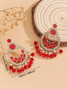 1 Pair Luxury Elegant Chand Bali Bohemian Style Crystal Rhinestone & Faux Pearl Tassel Drop Earrings, Fashionable Earrings Suitable For Women's Daily, Festival, Wedding And Party Wear/Jewelry Gift