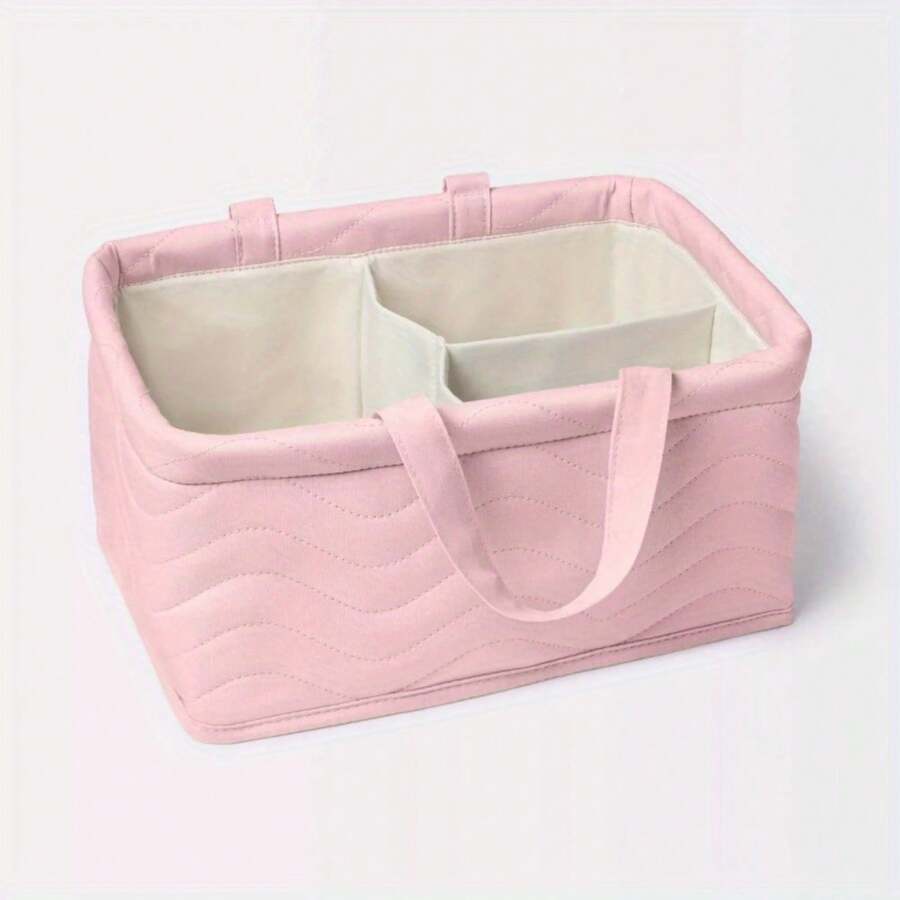 Quilted Fabric Diaper Caddy - Light Pink - 1 - View 1