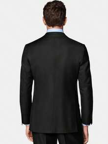 2 piezas Conjunto de traje de negocios para hombre, vestimenta formal para el lugar de trabajo, boda, ceremonia (Chaqueta + Pantalones) - Negro - Ver 3