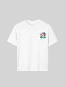 Blusa de cuello redondo con estampado de tortuga marina linda para niñas preadolescentes, top de verano - Blanco - Ver 4
