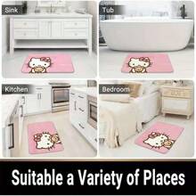 Sanrio Sanrio 1pc Hello Kitty Super Absorbent Floor Mat, Quick-Drying Soft Bathtub Carpet Cute Cartoon Door Mat - Non-Slip, Machine Washable Polyester Rug For Living Room, Bedroom, Bathroom - Licensed Room Decor Bathroom Accessories Back To School
