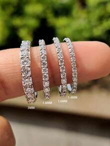 1pc 1.4-1.8mm Round Cut Wedding Ring, Semi-Eternity Ring, Full Circle Pave Diamond Stackable Ring, Single Claw Set Wedding Band - Silver - View 2