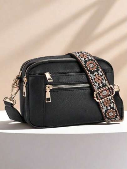 Women's Fashion Solid Color Simple Square Bag, Adjustable Shoulder Strap, Multi-Functional Zipper Crossbody Bag With European And American Color Schemes, Waterproof And Anti-Theft, Multi-Pocket And Multi-Layer Design, 4 Card Slots, Portable And Practical, Suitable For Outings, Dates, Shopping And Other Occasions.