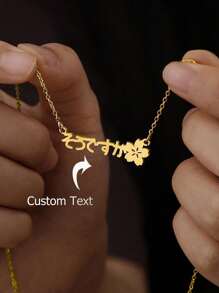Collar con nombre japonés personalizado, gargantilla con flor de cerezo Sakura, collares con palabras personalizadas para mujeres y hombres, collar de Kanji japonés de acero inoxidable