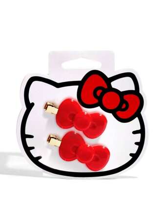 Sanrio 2 pièces Épingles de coiffure Hello chat - Clips sans pli pour le maquillage et la coiffure | Outils de coiffure quotidienne, de fête et de vacances pour les cheveux bouclés, les barrettes à nœud, les pinces à cheveux et les bandeaux pour adolescentes