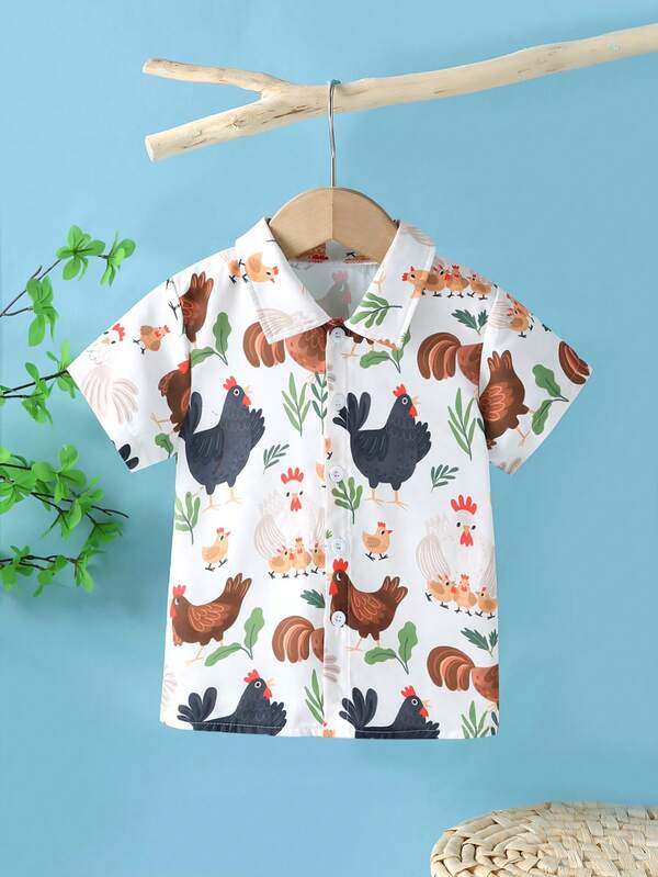 Camisa de manga curta com estampa de frango animal para menino