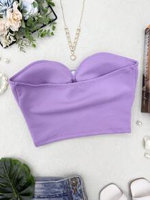 ELLIE Women's Strapless Crop Top With Button Details - 紫丁香色 - 查看 4