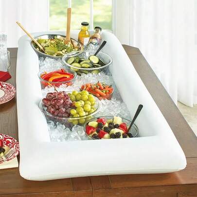 1pc/2pcs/3pcs Inflatable PVC Ice Serving Tray Ice Plate Party Supplies: Perfect For Food, Beverages - Perfect For Summer Outdoor Pool Parties Water Sports, Beach Essentials, Beach Accessories, Pool Float