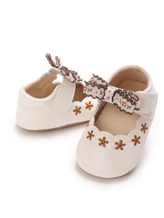 时尚花朵公主平底鞋，软底舒适幼儿步行鞋，适合新生儿