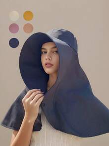 1pc Women's Large Shawl UV Protection Sun Hat, Full Covering Beach Hat - Multicolor - View 7