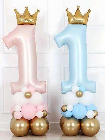 Set da 23 pezzi di palloncini corona blu e rosa con numeri da 1 a 9, ideali per decorare feste di compleanno del primo anno, festa di nascità