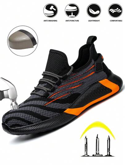 UMBURLLY Scarpe da lavoro da uomo taglia grande con punta in acciaio, antiperforazione e antiscivolo, sneaker traspiranti in tessuto lavorato a maglia per uso industriale e costruzione