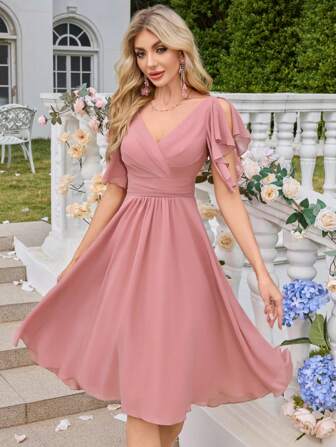 Chiffon Minimalist Sexy Deep V-Neck Bodycon Dress For Party, Wedding, Wedding Guest Dress, Prom Dress