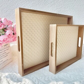 2 件/3 件木纹装饰托盘，仿皮革图案，适用于家居装饰、餐厅、下午茶、化妆品收纳、客厅