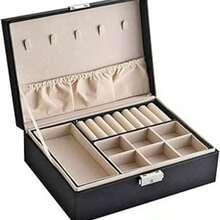 Portable Faux Leather Jewelry Box Double Compartment Jewelry Organizer With Key False Bottom 2 Layers Box