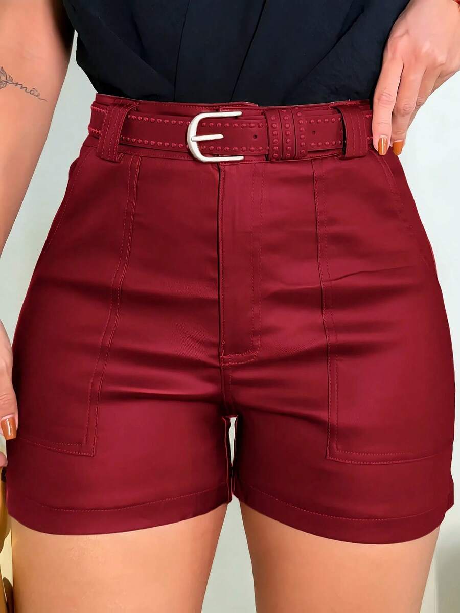 Women's Spring/Summer Tailored Linen Shorts - 酒紅色 - 查看 1