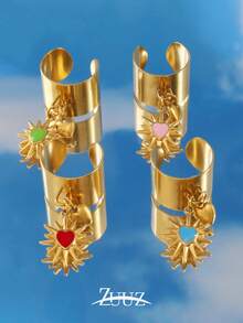 1pc Fashionable Stainless Steel Dripping Heart Pendant Ring, Wide Open Women's Ring, Jewelry Gift, Suitable For Daily Wear - Ring - View 1