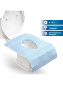 10 pièces Housse de siège de toilette jetable, grande couverture de siège de toilette en papier imperméable emballée individuellement, accessoires de voyage pour adultes, pour les toilettes publiques/avion/hôtel, décoration de salle de bain bleue/verte/rose