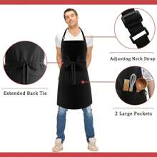 1 Stück/2 Stücke/4 Stücke Große Größen Schwarze Unisex Koch-Schürze, professionelle Schürze mit 2 Taschen, geeignet für Kochen, Arbeit, Backen (Große Größe)