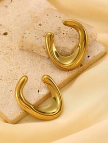 2pcs 18K Golden Stainless Steel Women Earrings Suitable For Gift, Party And Team-Building - Yellow Gold - View 7