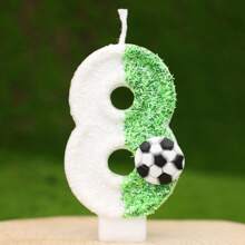 Creative Hot-Selling 0-9 Numeric & Letter DIY Birthday Cake Candle, Handmade Party Festival Decoration Candle, White & Green Bicolor, Colorful Glitter Football Field Design, For Birthdays, Celebrations, Photo Props, 1 Pc