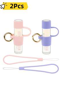Silicone Holder With Cap Cover, 0.6'' Diameter Portable Lip Balm Holder Key Chain Sleeve Keychain Holder With Wrist Strap Lanyard, Perfect Gifts For Birthdays, Party, Anniversaries, Wedding, Travel, Not Easy To Lose, Lipstick Organizer Gifts For Women,For Holiday Beach, Bathroom Collection, Bedroom Collection, Large Capacity