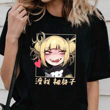 Camisetas con estampado de Himiko Toga de anime de moda para mujer, tops casuales de manga corta de verano, camisetas estilo Harajuku - Negro - Ver 1