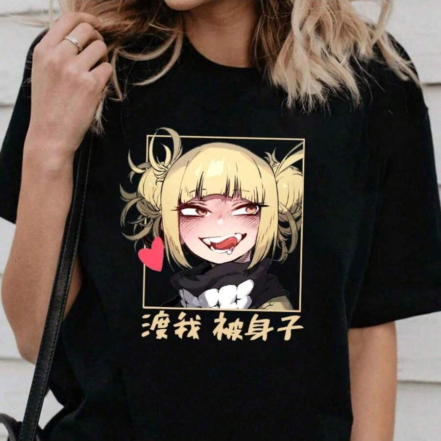 Camisetas con estampado de Himiko Toga de anime de moda para mujer, tops casuales de manga corta de verano, camisetas estilo Harajuku - Negro - Ver 1
